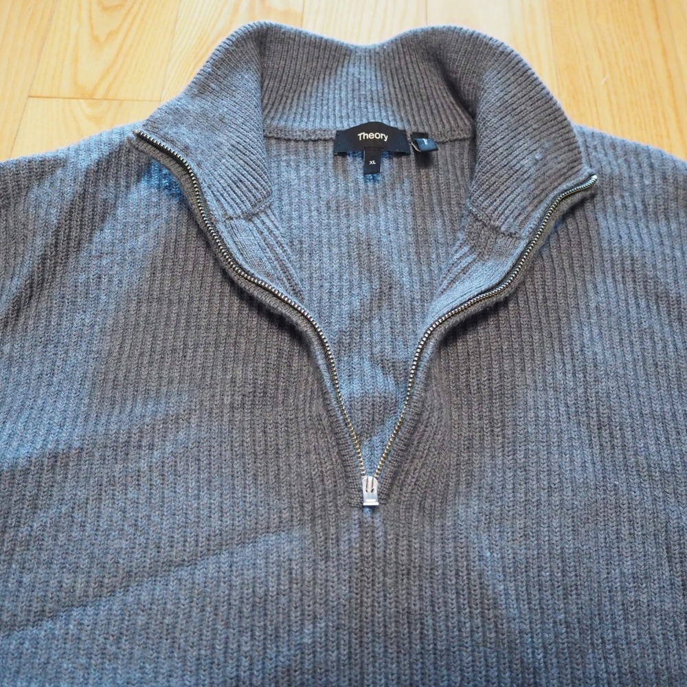 Theory Men's Heavy Knit Quarter Zip Sweater XL Merino Wool Ribbed Pullover